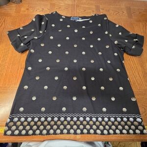 NWT Karen Scott Sea Shell Elbow-Sleeve T-Shirt Black White Size 2X